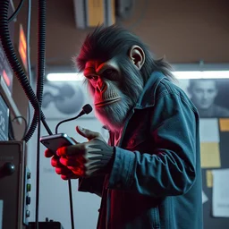 hype realistic ape working on the intercom