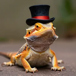 dslr portrait still of a bearded dragon wearing a tophat, 8 k 8 5 mm f 1. 4