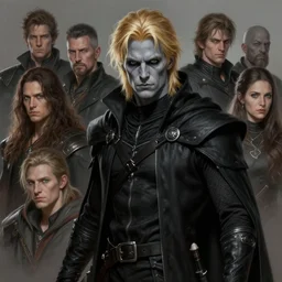 male rogue, black clothes, golden hair, grey skin, dnd character | | realistic shaded, fine details, realistic shaded lighting painting by greg rutkowski, diego gisbert llorens, magali villeneuve, artgerm, jeremy lipkin, michael garmash, rob rey