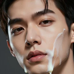 3 d extreme close - up of gorgeous hyperrealistic male face melts like ice cream, digital art masterpiece, highly detailed neo pop surrealism, jason limon kay sage hannah yata, dramatic lighting, low angle, uhd 8 k, sharp focus