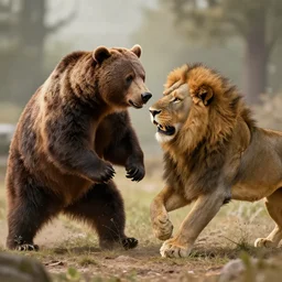 A Bear and a Lion Fighting, artstation, 4k detailed