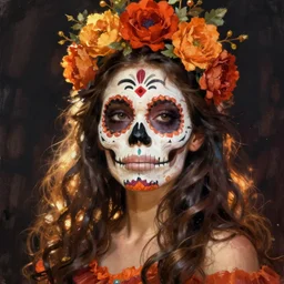 illustration of a sugar skull day of the dead girl, art by martin johnson heade