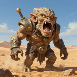 A rock golem posing in a a desert, raging,screaming, realistic face, full body, fantasy art, in the style of greg rutkowski, illustration, epic, fantasy, intricate, hyper detailed, artstation, concept art, smooth, sharp focus, ray tracing, vibrant