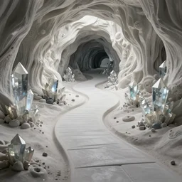 an epic elite masterpiece mysterious sci - fi matte painting of a winding path through underground cave dream worlds with surreal crystal structures inspired by heironymous bosch's garden of earthly delights, vast surreal cave worlds by asher durand and cyril rolando and natalie shau, insanely detailed and intricate w 7 6 8