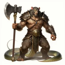 the savage brute human - rat - snake fantasy warrior beast holding a huge axe, concept art, beautiful illustration in style of magic the gathering