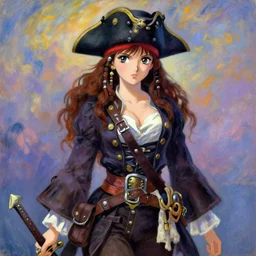 a portrait of a female pirate, an in character outfit, very anime in impressionist style, anime trending artwork, 4 k, anime painter studio, by claude monet