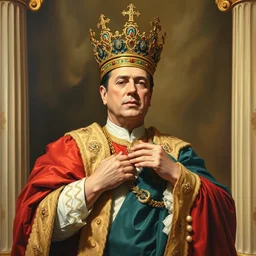 silvio berlusconi being crowned as king of italy, neoclassicist painting style