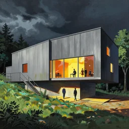 !!! gediminas pranckevicius!!! house by kengo kuma, art by lois van baarle, yoshiyuki sadamoto, by chiara bautista, james jean, copic marker, very coherent, sharp, colorful high contrast, dark shadows, hard lighting