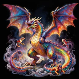 rainbow dragon hyperblast art by ed binkley and bordalo ii and john chamberlain and craola, highly detailed