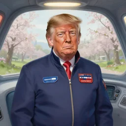 donald trump in a spaceship pilot dress, portrait, illustration, rim light, top light, perfectly shaded, spring time, slight overcast lighting, soft painting, art by krenz cushart and wenjun lin