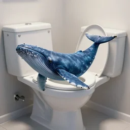 a whale swimming in a toilet
