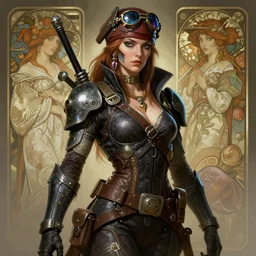 Cyborg pirate queen, sci-fi, highly detailed, digital painting, artstation, concept art, smooth, sharp focus, illustration, art by artgerm and greg rutkowski and alphonse mucha