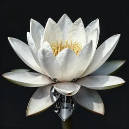 waterlily head mobile combat suit floral rococo robot, biomechanical, waterlily mecha nymphaea, detailed illustration, concept art, smooth, sharp focus, by frank gehry