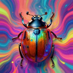 a vibrant and colorful portraid of a lady beetle on acid, dynamic psychedelic dreams, 8 k, artstation