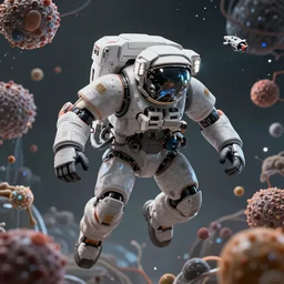 an epic portrait of an micro mecha astronaut entering microscopic multiverse of atoms madness with a tiny micro spaceship, cinematic lighting, trending on Artstation, highly detailed, insane details