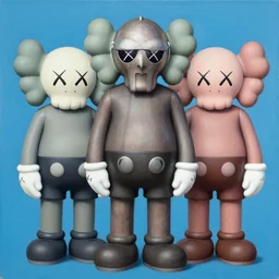 mf doom by shusei nagaoka, kaws, david rudnick, airbrush on canvas, pastell colours, cell shaded, 8 k