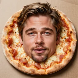 brad pitt's face in the form of pizza, realistic, octane,