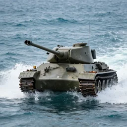 a T-34 emerging from Ocean waves, hyperrealistic, Nature photography