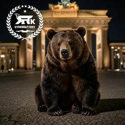 a drunk bear in Berlin at night, 8k photography, award winning photo, highly detailed