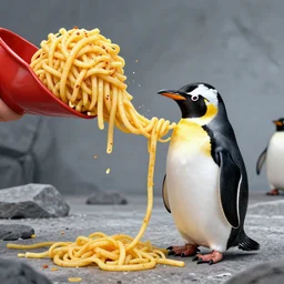 spaghetti monster killing a penguin