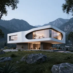 a futuristic house with modern design on the side of a mountain