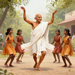 art of mahatma gandhi dancing with young girls