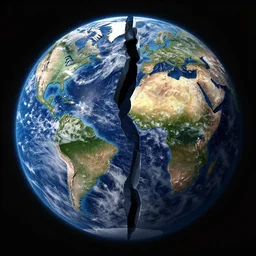 the planet earth broken in two pieces, intricate details