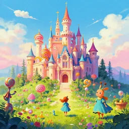 photo of montain whimsical fairy wonderland vibrant colors candyland wonderland by artgerm and greg rutkowski and magali villeneuv art beeple, by thomas kinkade hearstone league of legends dofus beatrix potter