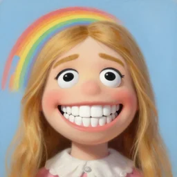 girl with big teeth, teeth that have teeth,  soft rainbow, painting by francois boucher, sad muppet eyes