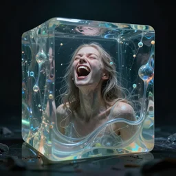 biomorphic woman screaming with joy inside a gelatinous cube of aspic of electrons, in the style of aaron horkeyextremely, detailed masterpiece, atmospheric, shadowy, cinematic, digital art, 4 k
