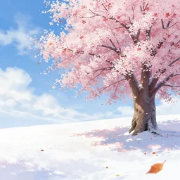 landscape, winter, falling leaf, full of colorful flower, sakura tree, beautiful cloud, quiet, no people, anime background,, illustration, sharp focus, intricate, smooth, super wide angle, trending on artstation, trending on deviantart