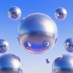 pre - 2 0 0 0 s era cg render of a 3 d world with chrome orbs and blue sky. slick futuristic looks, gradients, translucence, and blobitecture. vaporwave