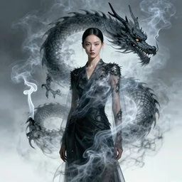 chen uen, chinese girl with dragon made out of smoke, surrealism, magical asia, symbolism, concept art
