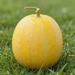 completely yellow mellon, a mellow, on a lush green medow. mellow. macro photography f 2. 0 8 5 mm