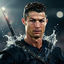 cristiano ronaldo in the witcher, splash art, movie still, detailed face, cinematic lighting, ray tracing, octane render, long lens, shallow depth of field, bokeh, anamorphic lens flare, 8 k, hyper detailed, 3 5 mm film grain