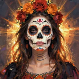 Illustration of a sugar skull day of the dead girl, art by metzinger