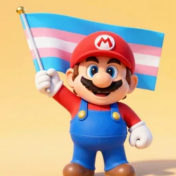 Jeffy from super Mario Logan holding up a transgender flag