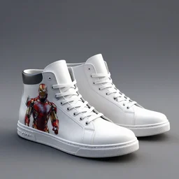 high sneakers concept of iron man, picture by tim burton, render, cinema 4 d, octane render