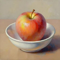 a painting of an apple in a bowl