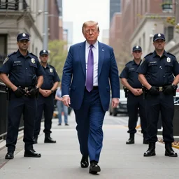 ultra wide angle photo of donald trump dressed as a janitor walking silently past security guards, security guards