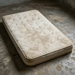 dirty musty mattress on dirty floor