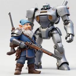 a dwarf artificer and a giant robot, the dwarf holds a musket, rifle, golem, steampunk, fantasy art, chinese fantasy, dungeons and dragons, tabletop rpg, ghostblade, wlop.
