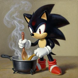 shadow the hedgehog cooking with guy ferrari, oil - painting on linen, realism