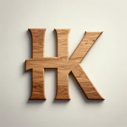 logo design of the letter hk made in wood