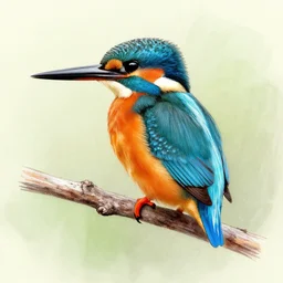 Kingfisher bird sitting on a branch Drawn
