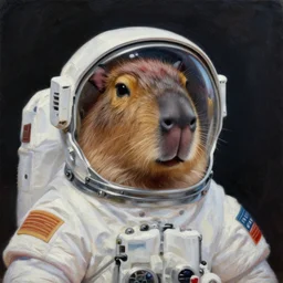 beautiful detailed and adorable portrait of a capybara astronaut in a spacesuit, super cute, new contemporary, pop surrealism, oil painting, by james jean