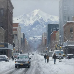 🌆 🚙 ❄ 🏔, by tyler edlin, scott listfield, detailed, realistic, real, atmospheric, hd, artstation, deviant art, painting