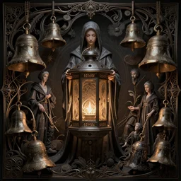 hermit of silence, lantern, fractal bells. intricate environment, art by victo ngai, rossdraws, thomas kinkade, krenz cushart, ilya kuvshinov, peter mohrbacher, greg rutkowski, craig mullins. unreal engine 5, blender, octane, ray tracing, dramatic studio lighting, sharp focus, masterpiece, post processing