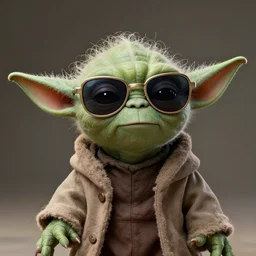 caricature of yoda wearing sunglasses, hyper detailed