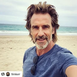 tim curry as dr frank n furter instagram selfie, filters, at the beach